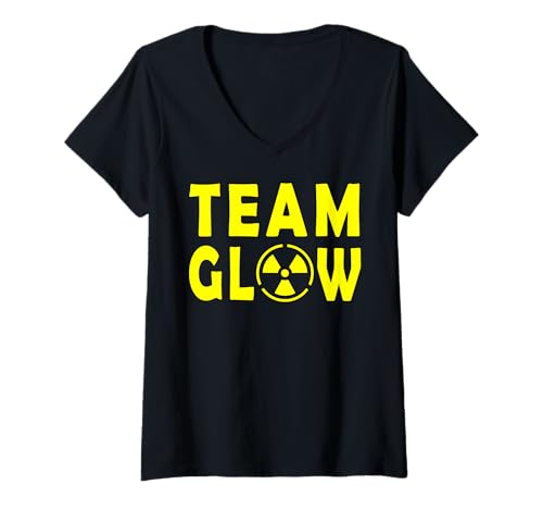 Damen Team Glow Radioaktiv Warnzeichen T-Shirt mit V-Ausschnitt Damen Team Glow Radioaktiv Warnzeichen T-Shirt mit V-Ausschnitt von Radioaktiv Atom Warnung Strahlung Nuklear Gefahr