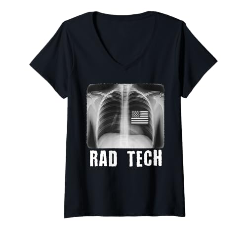 Damen Brust-Röntgen-US-Flagge, patriotischer Radiologie-Techniker T-Shirt mit V-Ausschnitt Damen Brust-Röntgen-US-Flagge, patriotischer Radiologie-Techniker T-Shirt mit V-Ausschnitt von Radiograph US Flag Radiologic Technologist