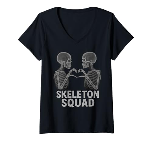 Damen Skeleton Squad Radiology Funny Rad Tech Radiologe T-Shirt mit V-Ausschnitt Damen Skeleton Squad Radiology Funny Rad Tech Radiologe T-Shirt mit V-Ausschnitt von Radiologic Technologist Anatomy Skeleton Heart