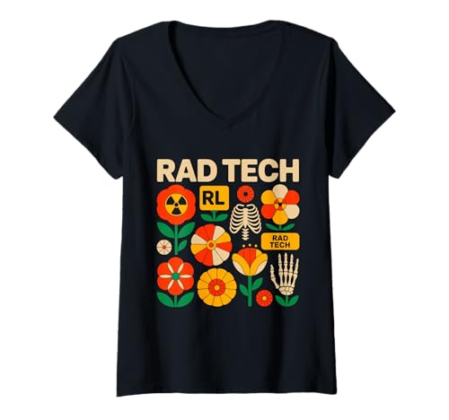 Damen Rad Tech Boho Blumenmuster Herbstlicher Stil Radiologie T-Shirt mit V-Ausschnitt Damen Rad Tech Boho Blumenmuster Herbstlicher Stil Radiologie T-Shirt mit V-Ausschnitt von Radiology Retro Co.