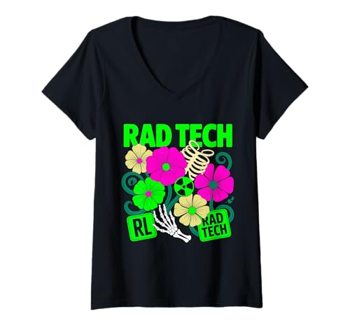 Damen Rad Tech Boho Blumenmuster Herbstlicher Stil Radiologie T-Shirt mit V-Ausschnitt Damen Rad Tech Boho Blumenmuster Herbstlicher Stil Radiologie T-Shirt mit V-Ausschnitt von Radiology Retro Co.