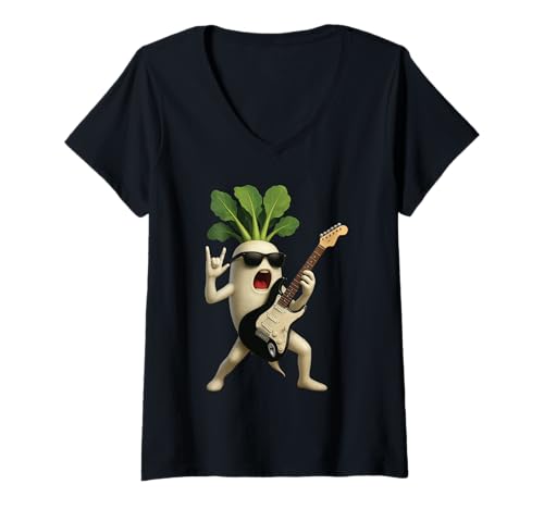 Damen Rettich Gitarre T-Shirt mit V-Ausschnitt Damen Rettich Gitarre T-Shirt mit V-Ausschnitt von Radish Vegetable Music Guitar