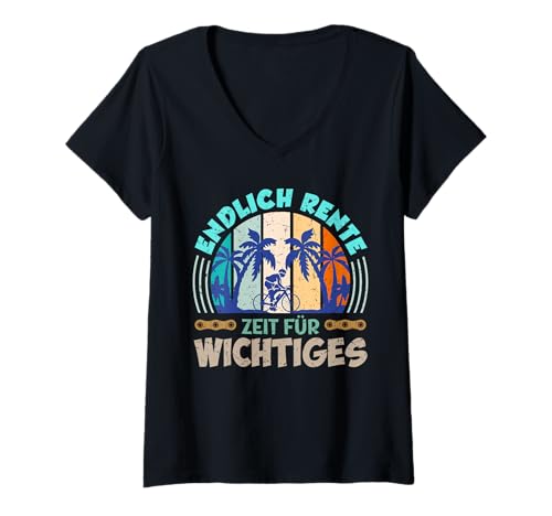 Damen Opa ENDLICH RENTE ZEIT FÜR WICHTIGES Lustiges Radfahrer T-Shirt mit V-Ausschnitt von Radler Geschenk Radfahrer Lustig Radeln Senioren