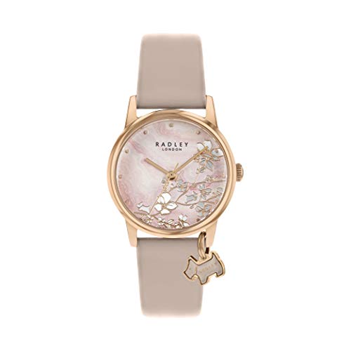 RADLEY Damen-Armbanduhr RY2884 mit floralem Blumenmuster, Lederband, kleine hängende Blume, Hellrosa, hellrosa, Gurt von Radley