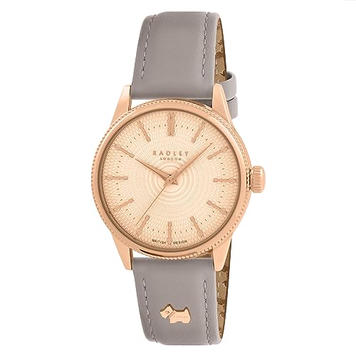 RADLEY Lewis Lane RY21654 Damen-Armbanduhr mit Münzkante, Lünette, Wolke, Grau, rose gold von Radley