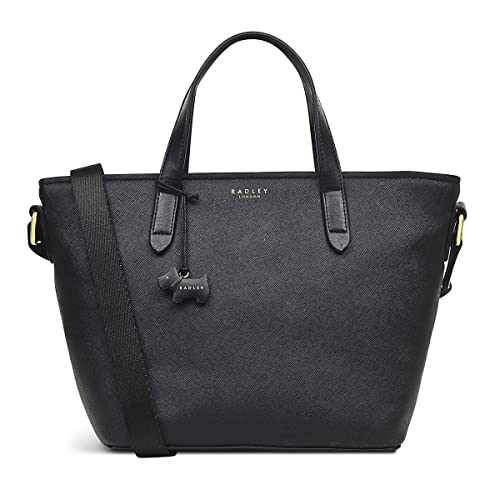 RADLEY London Essex Lane Multiway-Handtasche mit Reißverschluss für Damen, aus strukturiertem schwarzem Saffiano-PU, Handtasche mit Haltegriffen und Umhängeband, Schwarz , Medium von Radley