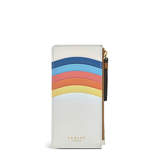 Radley Münzbörse aus Leder mit Reißverschluss oben, Kartenhalter, Chartwell Stripe in Weiß, bright white, M, Klassisch von Radley