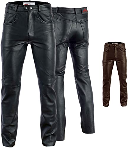 Radmasters Herren Lederhose lederjeans bikerjeans Jeans Hose aus Echtleder Schwarz und Braun, 58/3XL, Schwarz von Radmasters