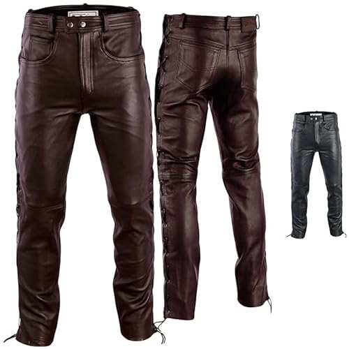 Radmasters Herren Lederhose lederjeans bikerjeans jeans hose aus echtleder seitlich geschnürt, 48/S, Dunkelbraun von Radmasters