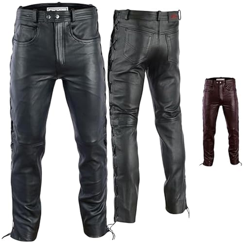 Radmasters Herren Lederhose lederjeans bikerjeans jeans hose aus echtleder seitlich geschnürt, 48/S, Schwarz von Radmasters