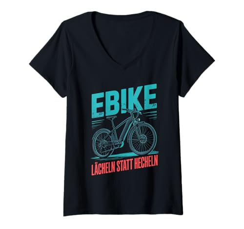 Damen Ebike Lächeln Statt Hecheln Fahrrad T-Shirt mit V-Ausschnitt Damen Ebike Lächeln Statt Hecheln Fahrrad T-Shirt mit V-Ausschnitt von Radsport E-Bike Abenteuer Outdoor