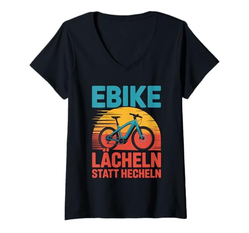Damen Ebike Lächeln Statt Hecheln Fahrrad T-Shirt mit V-Ausschnitt Damen Ebike Lächeln Statt Hecheln Fahrrad T-Shirt mit V-Ausschnitt von Radsport E-Bike Abenteuer Outdoor