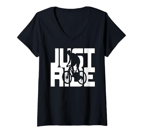 Damen Einfach Fahren Lustiger Mountainbike Abenteuer Humor T-Shirt mit V-Ausschnitt Damen Einfach Fahren Lustiger Mountainbike Abenteuer Humor T-Shirt mit V-Ausschnitt von Radsport Fans Outdoor Enthusiasten