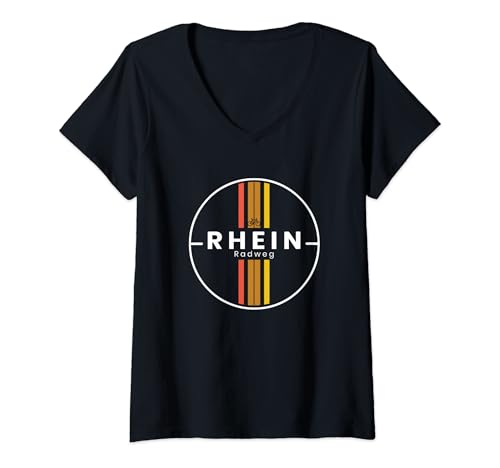 Damen Rheinradweg Fahrrad Fanartikel Radweg Souvenir Radtour Rhein T-Shirt mit V-Ausschnitt von Radtour Rhein Souvenir und Rheinradweg Geschenk