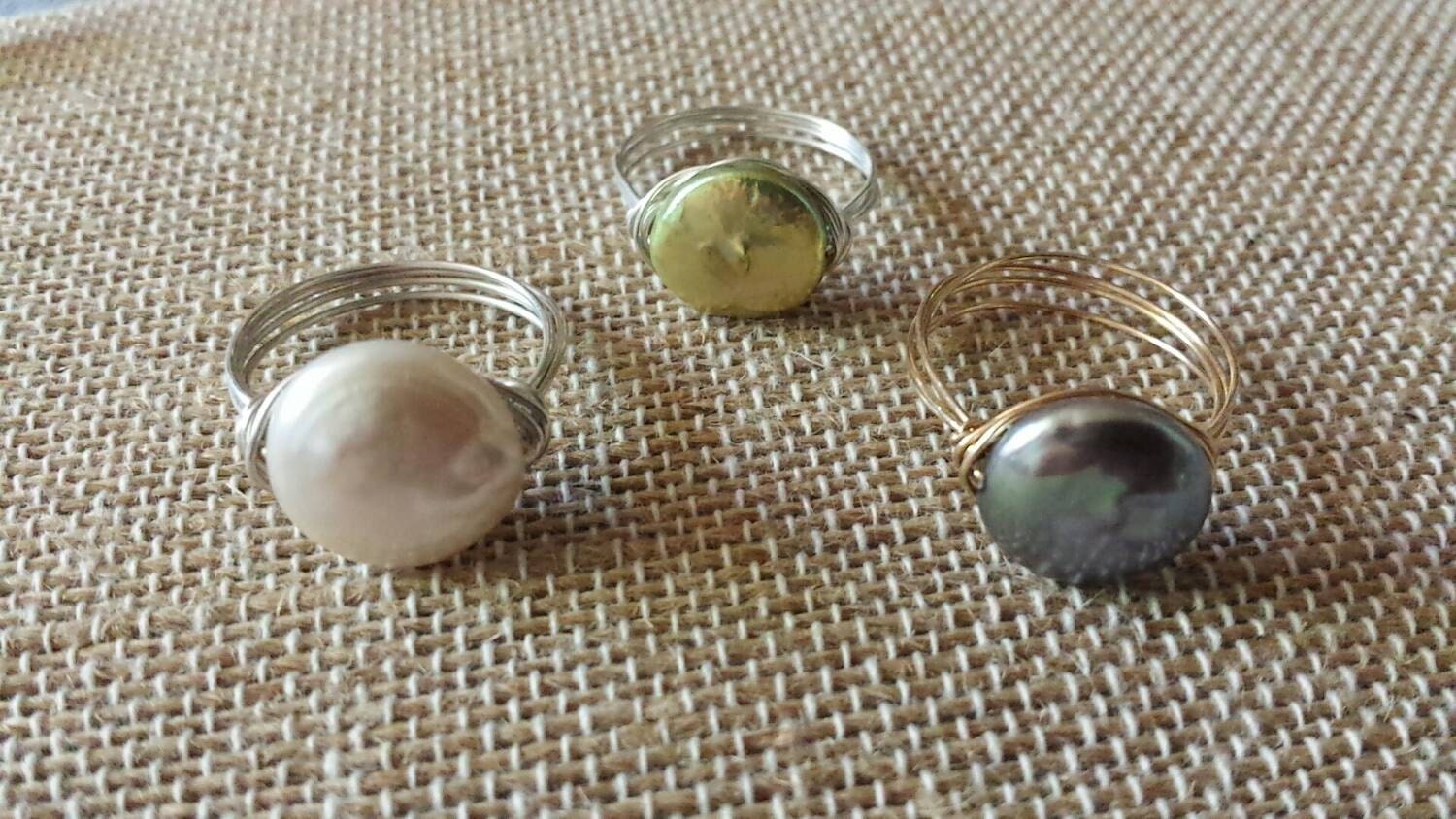 Süsswasser Münze Perle Wirewrapped Ring in Sterling Silber Oder Goldfilled von RaeaJewelry