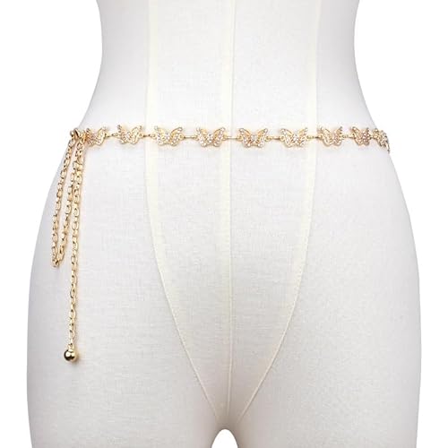 Europa und die Vereinigten Staaten Schmetterling Kette Damen Gürtel minimalistischen Stil Strand Körper Kette Kleid Gürtel Modeschmuck (Color : Gold) von RaegAn