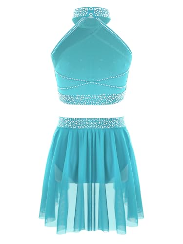 Raenseen Anzug Aus Tanzen Ballett Lyrisch Zeitgenössisch Mädchen Kleid Skaten Künstlerisch Nacken Halfter Ernte Spitze Tanzen Klassiker + Rock Kurz Körper Gymnastik Blau Grün 122-128 von Raenseen