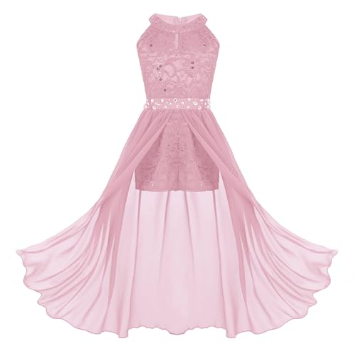 Raenseen Elegantes Kleid Für Mädchen Prinzessinnenkleid Aus Chiffon Mit Blumen Abendkleid Hochzeitskleid Brautkleid Ohne Ärmel Brautjungfernkleid Hochzeit Geburtstag Rosa 152 von Raenseen