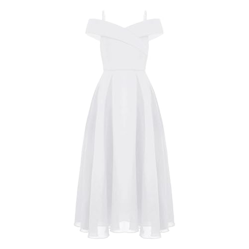Raenseen Kleid Aus Zeremonie Mädchen Lang Elegant Anzug Abend Gattin Prinzessin Hochzeit Brautjungfer Geburtstag Hochzeit In Chiffon Ohne Ärmel A Schulter Ball Kleid Weiß 134-140 von Raenseen