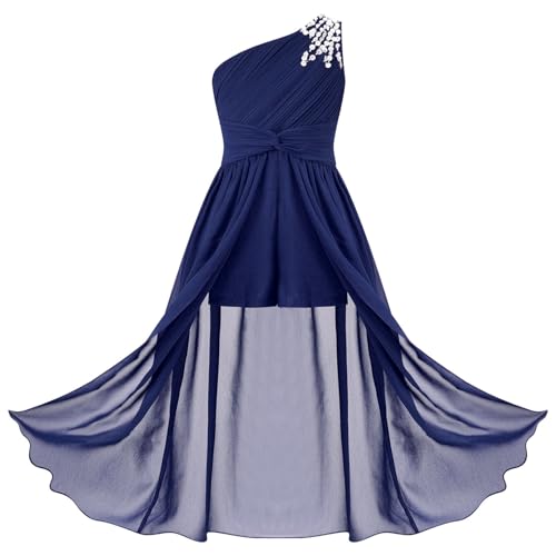 Raenseen Langes Festliches Kleid Mädchen Chiffon Abendkleid Elegante Brautjungfer Kleidung Glitzer Prinzessin Abendkleid Kommunion Geburtstag Hochzeit Ärmellos Marineblau 158-164 von Raenseen