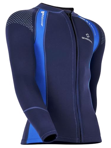 Raenseen Männer Mm Neopren Schwimmhemden Langarm Reißverschluss UPF Jacke Oberteil Neoprenanzüge Blau M von Raenseen