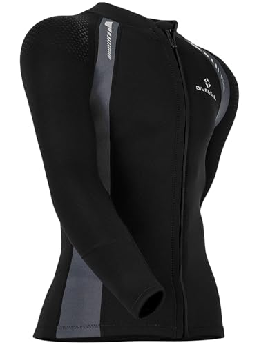 Raenseen Männer Mm Neopren Schwimmhemden Langarm Reißverschluss UPF Jacke Oberteil Neoprenanzüge Schwarz L von Raenseen