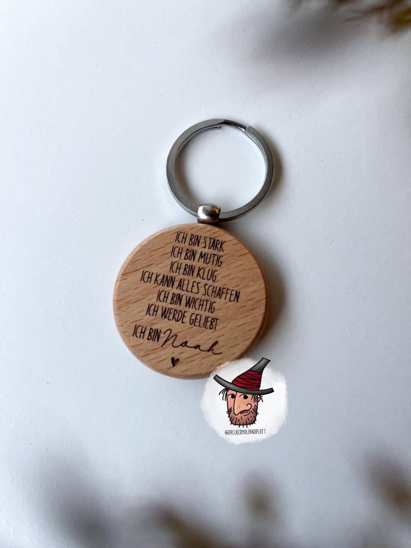Personalisierter Schlüsselanhänger Aus Holz Mit Name Und Affirmtion | Einschulung 2024 Schulkind Glücksbringer Schultüte Geschenkidee von RaeuberHolzandplott