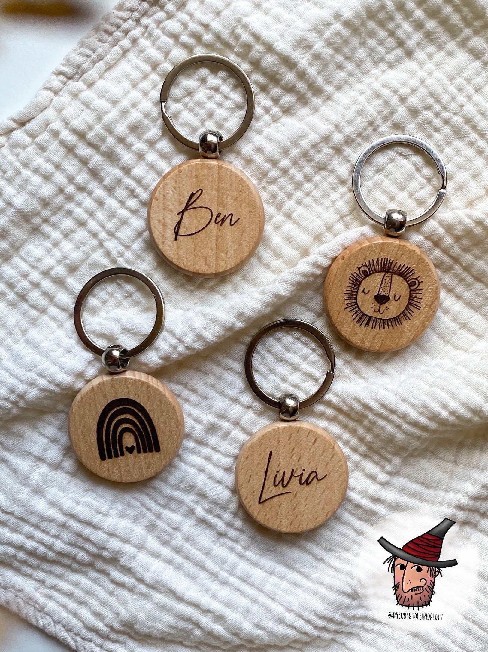 Schlüsselanhänger | Personalisiert Für Kinder Mit Motiv Und Namen Geschenkidee Einschulung von RaeuberHolzandplott