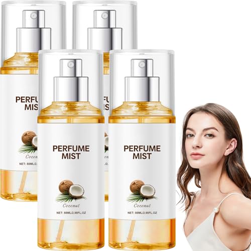 Kokosnuss Damen Parfümspray, Vanille-Kokos Duftspray für Haare und Körper, Lang anhaltendes Parfüm, Feuchtigkeitsspendender Körperspray, Täglicher Duft, Reisegröße 88ml (4pcs) von Raevior