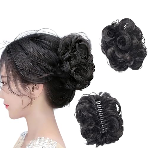 Meetitsneeds Dutt Haarverlängerung Clips, Claw Clip Messy Bun Haarteil, Lockiger Wellenförmiger Chignon, Synthetischer Duttaufsatz für Damen Hochsteckfrisuren (Black) von Raevior