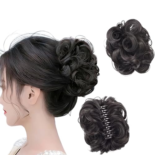 Meetitsneeds Dutt Haarverlängerung Clips, Claw Clip Messy Bun Haarteil, Lockiger Wellenförmiger Chignon, Synthetischer Duttaufsatz für Damen Hochsteckfrisuren (Brown-black) von Raevior