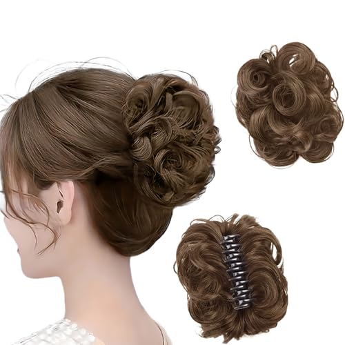 Meetitsneeds Dutt Haarverlängerung Clips, Claw Clip Messy Bun Haarteil, Lockiger Wellenförmiger Chignon, Synthetischer Duttaufsatz für Damen Hochsteckfrisuren (Light brown) von Raevior