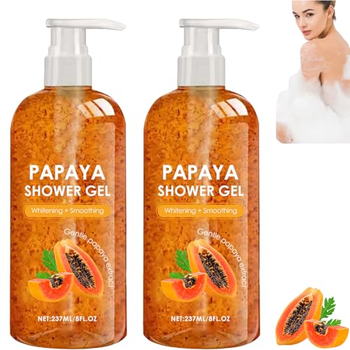 Papaya Duschgel, Peeling Körperwaschgel mit Bio-Papaya Extrakt, Öl-Kontroll Feuchtigkeitspflege für Männer und Frauen, Aufhellendes Glättendes Waschgel 237ml (2pcs) von Raevior