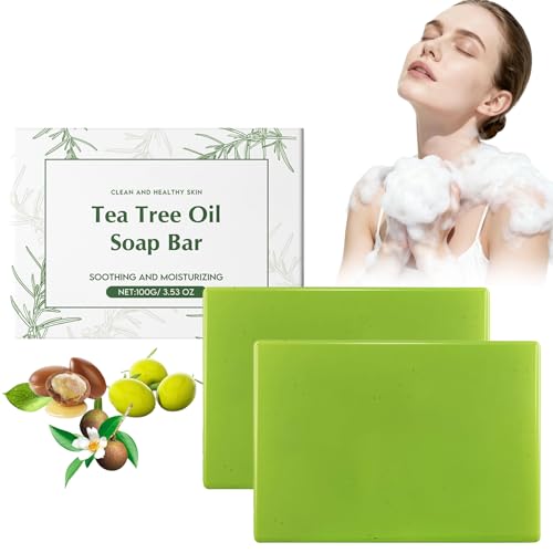 Tea Tree Oil Soap Bar for Body & Face, Natural Foot & Body Soaps for Healthy Skin, Odor Control & Daily Refreshing Cleanser, Herbal Cleansing Soaps, Gentle Bod/y Cleanser Bar for Women & Men (2pcs) von Raevior