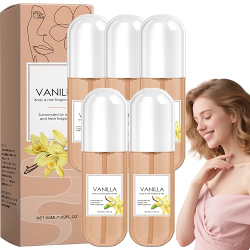 Vanille Parfümspray für Haar und Körper,Langanhaltendes Vanille Body Mist für Damen,Leichtes Haarparfum mit Sanftem Duft,Feuchtigkeitsspendendes Körperspray für Hautpflege,Tragbare Größe (5pcs) von Raevior
