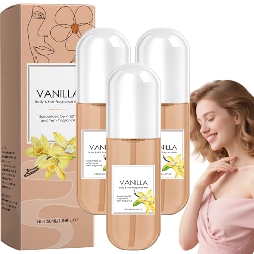 Vanille Parfümspray für Haar und Körper,Langanhaltendes Vanille Body Mist für Damen,Leichtes Haarparfum mit Sanftem Duft,Feuchtigkeitsspendendes Körperspray für Hautpflege,Tragbare Größe (3pcs) von Raevior