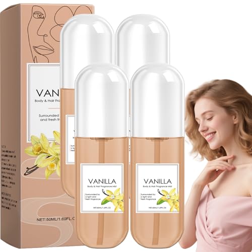 Vanille Parfümspray für Haar und Körper,Langanhaltendes Vanille Body Mist für Damen,Leichtes Haarparfum mit Sanftem Duft,Feuchtigkeitsspendendes Körperspray für Hautpflege,Tragbare Größe (4pcs) von Raevior
