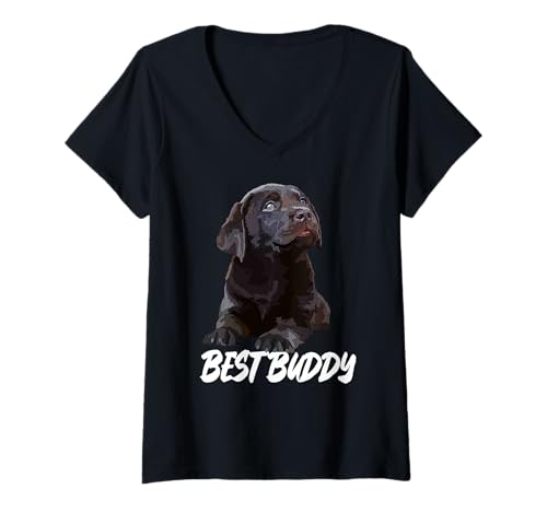 Damen Best Buddy Labrador Retriever Hund, Schokoladenbraun T-Shirt mit V-Ausschnitt von Raf THE ARTIST Designs