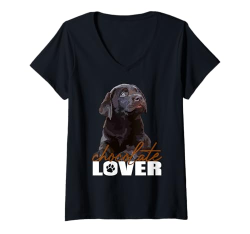 Damen Chocolate Lab Lover Brown Lab Dog Labrador Retriever Hund T-Shirt mit V-Ausschnitt von Raf THE ARTIST Designs
