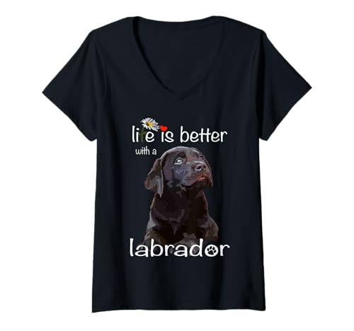 Damen Das Leben ist besser mit einem Labrador Retriever Chocolate Lab Dog T-Shirt mit V-Ausschnitt von Raf THE ARTIST Designs