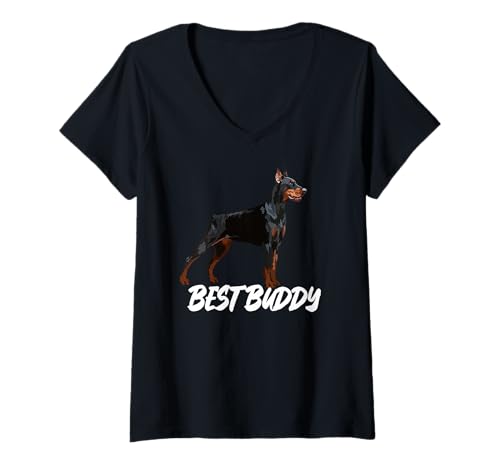 Damen Dobermann Best Buddy Dobie Pinscher Hundeliebhaber T-Shirt mit V-Ausschnitt von Raf THE ARTIST Designs