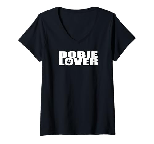 Damen Dobie Lover Minimalistischer Dobermann Pinscher Text Mama Papa T-Shirt mit V-Ausschnitt von Raf THE ARTIST Designs