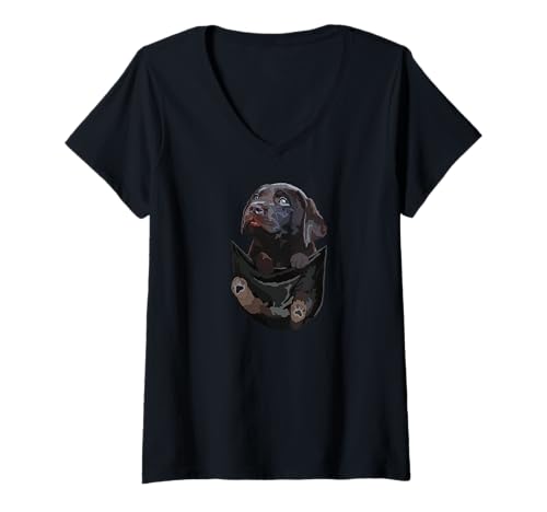 Damen Dog In Pocket Chocolate Lab Labrador Retriever Lover T-Shirt mit V-Ausschnitt von Raf THE ARTIST Designs