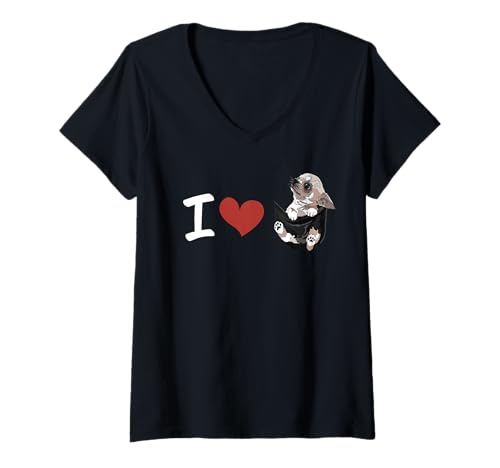 Damen I Love Chihuahua in Pocket Teetasse Chiwawa Dog Lover T-Shirt mit V-Ausschnitt von Raf THE ARTIST Designs