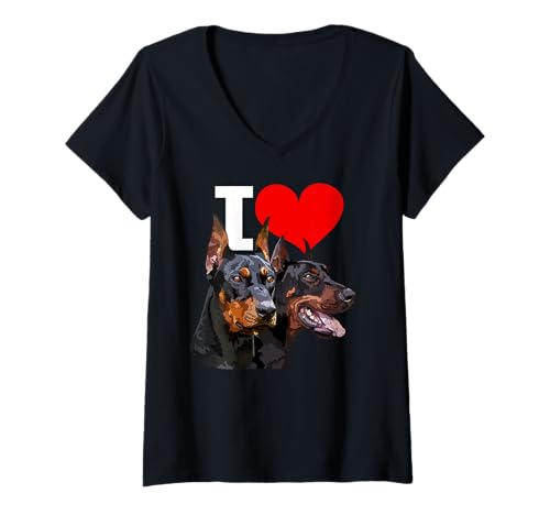 Damen Ich Liebe Dobermann Dog Pinscher Dog Lover T-Shirt mit V-Ausschnitt von Raf THE ARTIST Designs