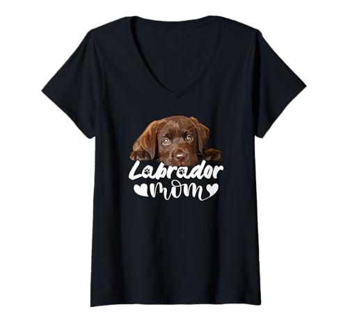 Damen Labrador Mama Chocolate Lab Mama Brown Lab Mutter Lab Mädchen T-Shirt mit V-Ausschnitt von Raf THE ARTIST Designs