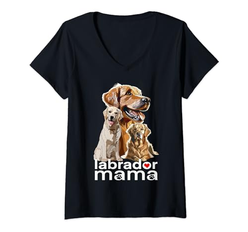 Damen Labrador Mama Golden Retriever Yellow Lab Mama Hundemutter T-Shirt mit V-Ausschnitt von Raf THE ARTIST Designs