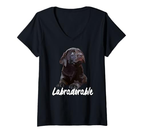 Damen Labradorable Chocolabor Hund Braun Labrador Retriever Welpe T-Shirt mit V-Ausschnitt von Raf THE ARTIST Designs