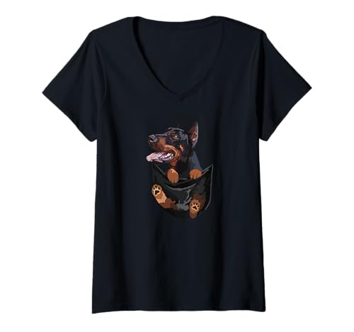 Damen Lustiger Hund in der Tasche Dobermann Pinscher Hundeliebhaber T-Shirt mit V-Ausschnitt von Raf THE ARTIST Designs