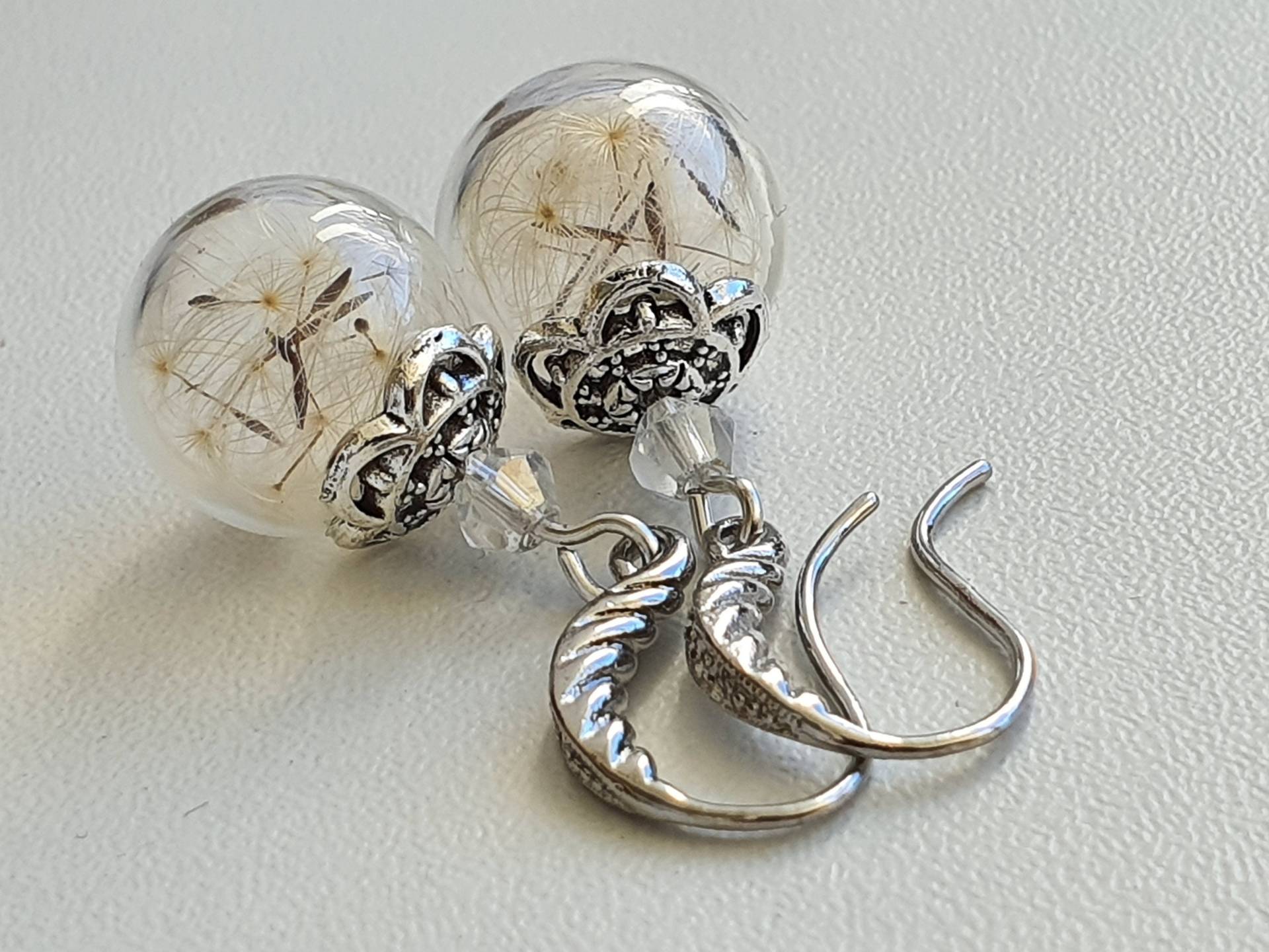 Dandelion Jewelry, Earrings For Women, Real Dandelion Earrings, Vial Ball Earrings, Glass Terrarium Dangle von RafFinesse
